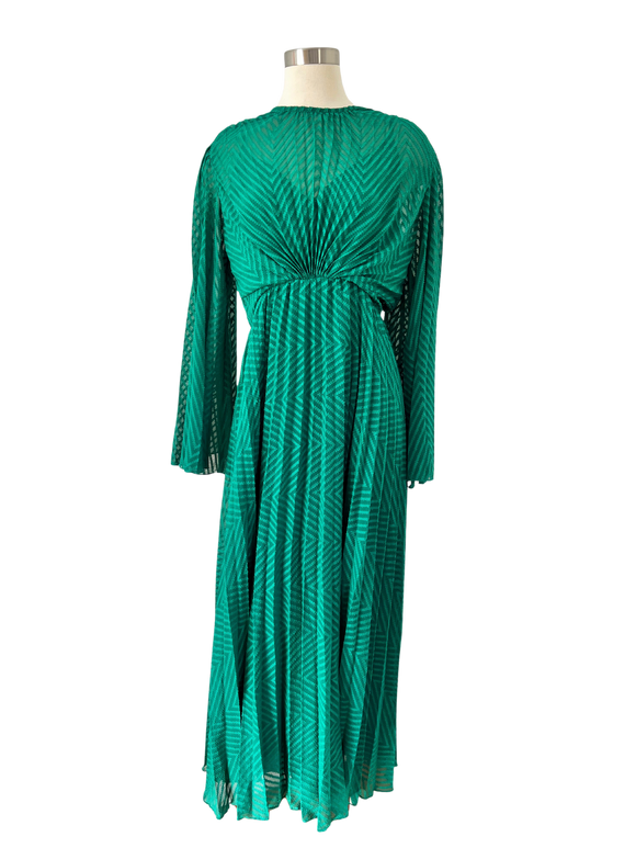 *Not Vintage* Forest Green Chevron Midi Dress | Size 10