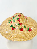 Hand Painted Strawberry Straw Hat | Large