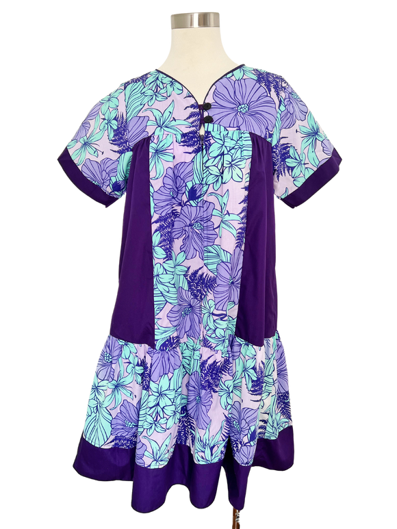 Purple Cotton Blend Tropical Dress | Small