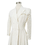 Off White Linen Dress with Lace Sleeves | Medium