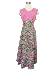 Handmade Gingham & Floral Cotton Maxi Dress | Medium
