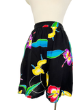 Black Tropical Print Rayon Shorts | Medium