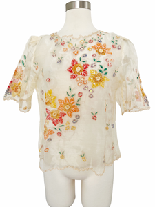 Sheer Filipino Barong Floral Top | Large