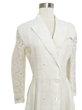 Off White Linen Dress with Lace Sleeves | Medium