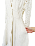 Off White Linen Dress with Lace Sleeves | Medium