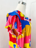 Colorful Leaf Print Rayon Dress | XL