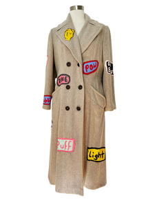 Painted Wool Double Breasted Coat | Medium
