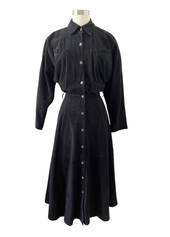 Buttery Soft Black Leather Suede Shirt Dress | Medium