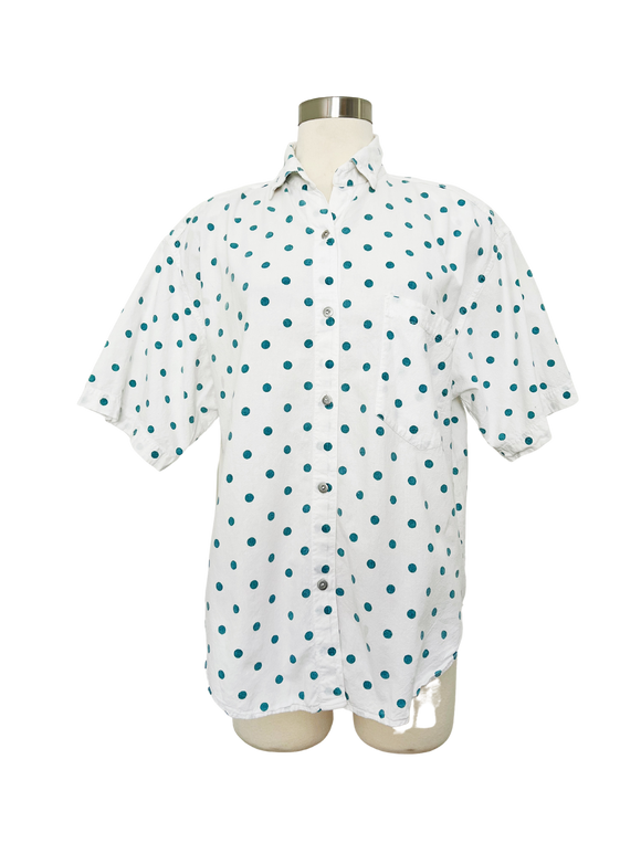 Polka Dot Cotton Button Down | Large
