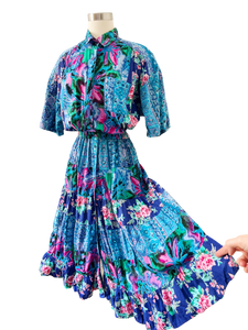 Together! Floral and Paisley Print Cotton Shirt Dress | Large