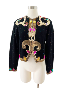 Fran Fine Coded Sequin and Jewel Embellished Cardigan | Large