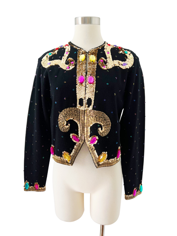 Fran Fine Coded Sequin and Jewel Embellished Cardigan | Large