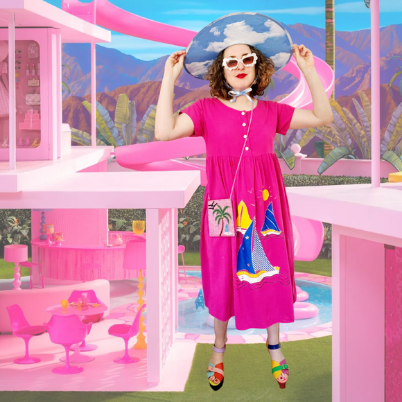 Sea Faring Barbie • Pink Cotton Dress | Large