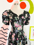 Jessica McClintock x Gunne Sax Black Floral Dress | Large