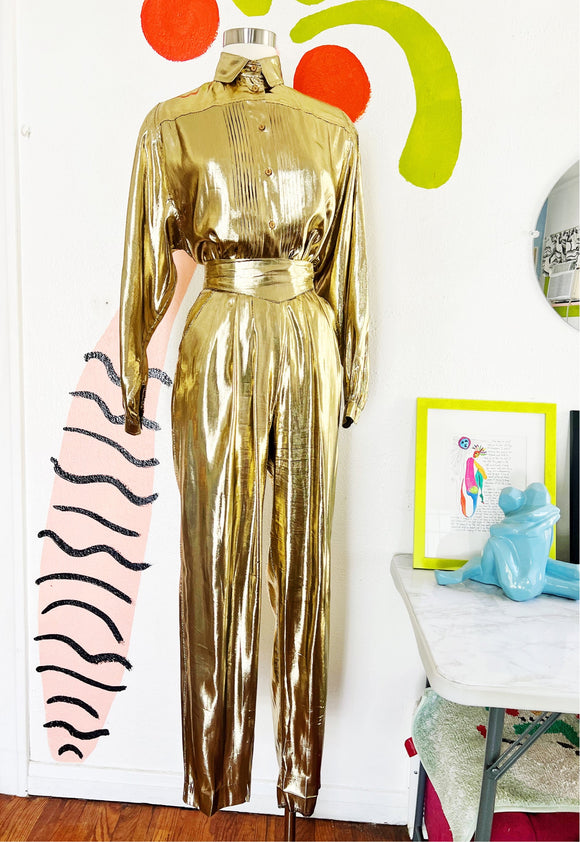 Disco Era Barbie • Gold Lamé Pant Set | Medium