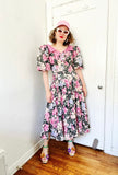 Leslie Lucks Pink Floral Cotton Dress | Medium