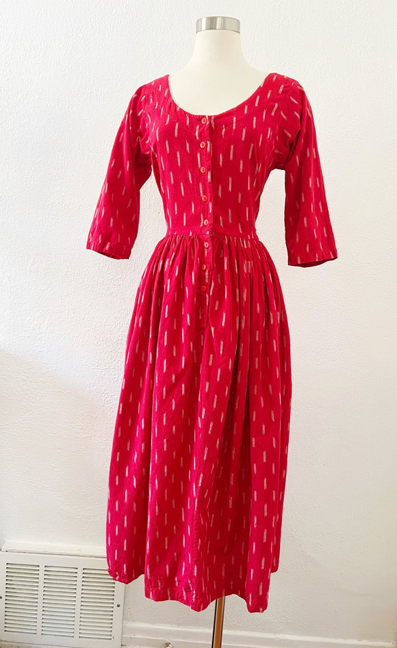 Red Cotton Full Skirt Dress | Medium