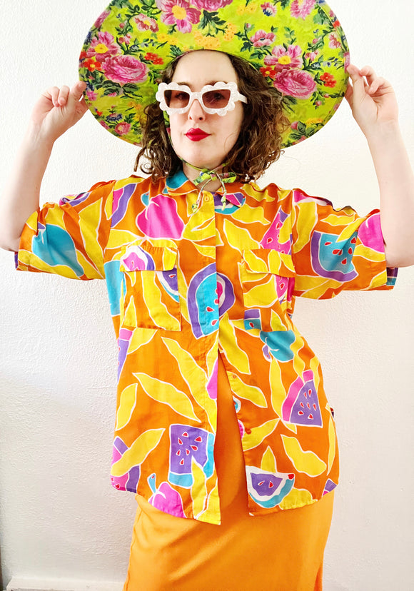 Colorful Watermelon Print Button Down | XL