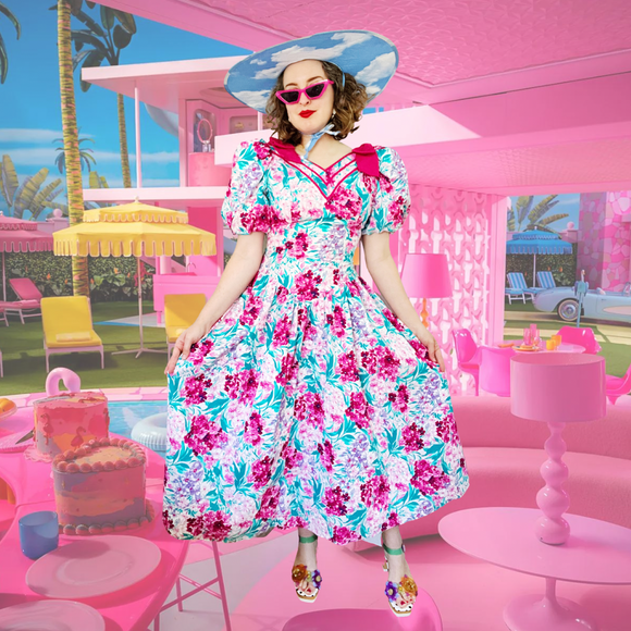 Floral Fantasy Barbie • Pink Hydrangea Cotton Dress | Medium