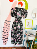 Jessica McClintock x Gunne Sax Black Floral Dress | Large