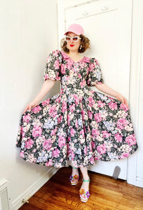 Leslie Lucks Pink Floral Cotton Dress | Medium