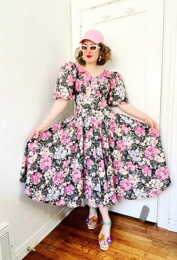 Leslie Lucks Pink Floral Cotton Dress | Medium