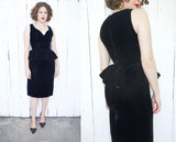 Black Silk Velvet Peplum Dress | Small