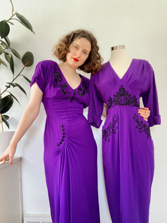 Karen Alexander Romantic Purple Dress with Sequin and Embroidery Design | Medium