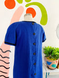 Blue Linen Mini Swing Dress with Trim | Medium