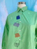Hand Dyed Purse Print Button Down Shirt - Green