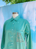 Hand Dyed City Skyline Embroidered Appliqué Button Down - Multiple Colors