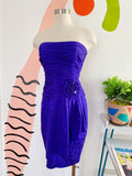 A.J. Bari Purple Silk Strapless Dress and Cropped Jacket Set | Medium