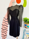 Black and Metallic Gold Polka Dot Belted Party Dress | XS
