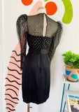 Black and Metallic Gold Polka Dot Belted Party Dress | XS