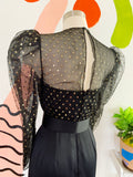 Black and Metallic Gold Polka Dot Belted Party Dress | XS