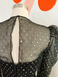 Black and Metallic Gold Polka Dot Belted Party Dress | XS