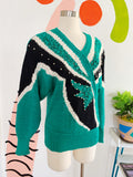 Emerald Green Color Blocked V-Neck Sweater