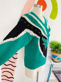 Emerald Green Color Blocked V-Neck Sweater