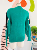 Emerald Green Color Blocked V-Neck Sweater