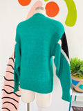 Emerald Green Color Blocked V-Neck Sweater