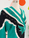Emerald Green Color Blocked V-Neck Sweater