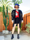 Suzelle Black Leather Jacket with Suede Design | Medium