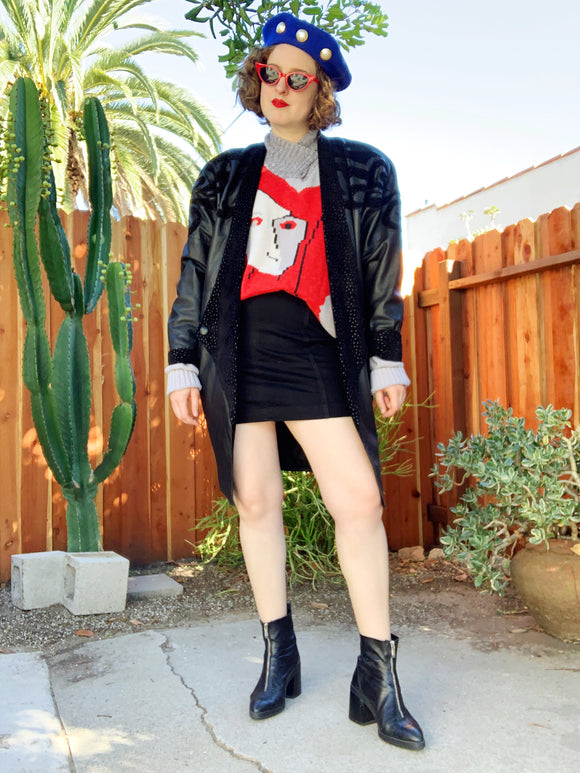 Suzelle Black Leather Jacket with Suede Design | Medium