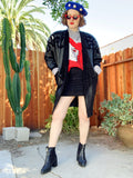 Suzelle Black Leather Jacket with Suede Design | Medium