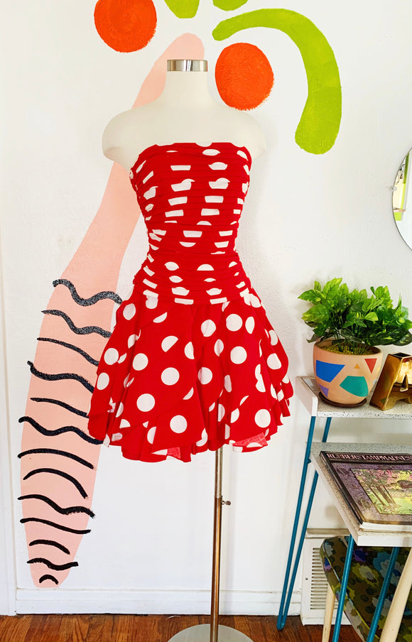 Tadashi Strapless Polka Dot Party Dress | XS