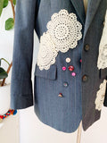 Bill Blass Embellished Pinstripe Wool Blazer | Large
