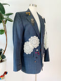 Bill Blass Embellished Pinstripe Wool Blazer | Large