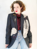Bill Blass Embellished Pinstripe Wool Blazer | Large