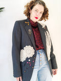 Bill Blass Embellished Pinstripe Wool Blazer | Large