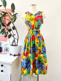 Vibrant Tropical Print Cotton Sundress with Tie Waist | Large